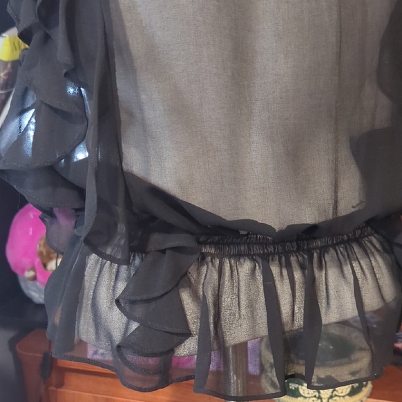 2B Bebe Black Sheer Ruffle Blouse - Picture 7 of 8